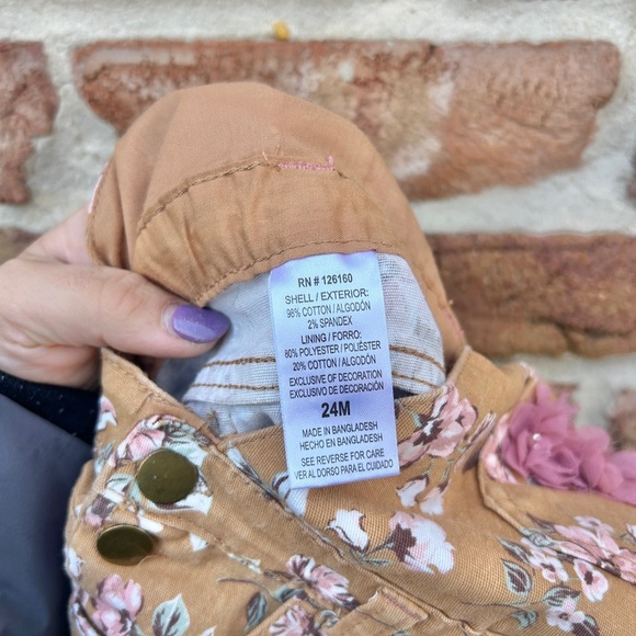 Little Lass Brown Tan Floral Overalls - Picture 6 of 8